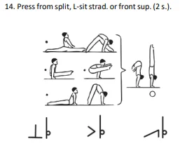 Pressfrom split, L-sitstrad. orfrontsup. (2 s.).