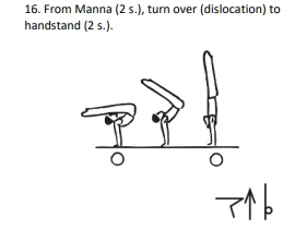 From Manna (2 s.), turn over (dislocation) to handstand (2 s.).