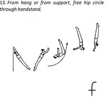 From hang or from support, free hip circle through handstand.