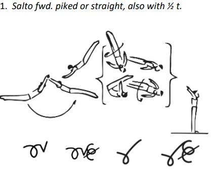 Salto fwd. piked or straight, also with ½ t.