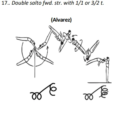 Double salto fwd. str. with 1/1 or 3/2 t.