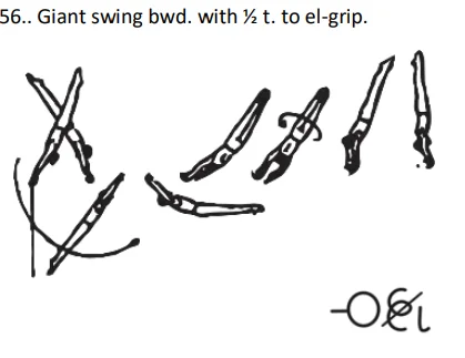 Giant swing bwd. with ½ t. to el-grip.