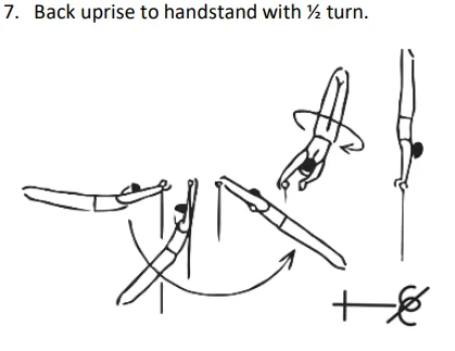 Back uprise to handstand with ½ turn