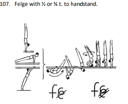 Felge with ½ or ¾ t. to handstand.