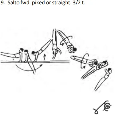 Salto fwd. piked or straight. 3/2 t.
