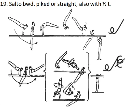 Salto bwd. piked orstraight, also with ½ t.