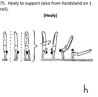 Healy to support (also from handstand on 1 rail).