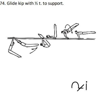 Glide kip with ½ t. to support.