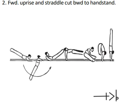 Fwd. uprise and straddle cut bwd to handstand.