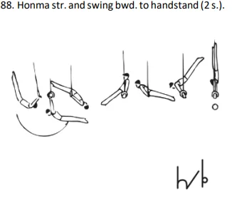 Honma str. and swing bwd. to handstand (2 s.)