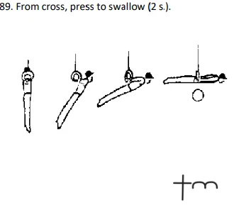 From cross, press to swallow (2 s.).