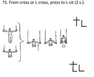 From cross or L-cross, press to L-sit (2 s.).