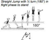Straight Jump with ½ turn (180°) in flight phase to stand