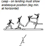 Leap - on landing must show arabesque position (leg min. at horizontal)