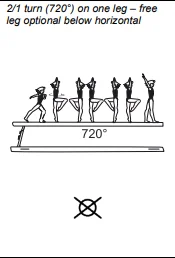 2/1 turn (720°) on one leg – free leg optional below horizontal