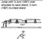 Jump with ½ turn (180°) over shoulder to neck stand, ½ turn (180°) to chest stand