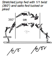 Stretched jump fwd with 1/1 twist (360°) and salto fwd tucked or piked