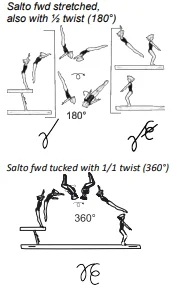 Salto fwd stretched, also with ½ twist (180°)