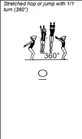 Stretched hop or jump with 1/1 turn (360°)