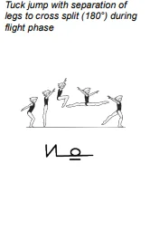 Tuck jump with separation of legs to cross split (180°) during flight phase
