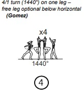 4/1 turn (1440°) on one leg – free leg optional below horizontal
