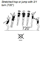 Stretched hop or jump with 2/1 turn (720°)