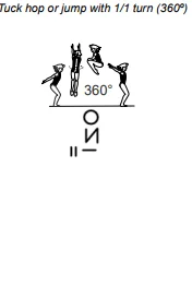 Tuck hop or jump with 1/1 turn (360º)