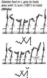Stalder fwd in L grip to hstd, also with ½ turn (180°) to hstd (White)